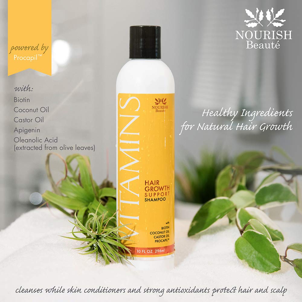 NOURISH Beaute Vitamins Shampoo for Hair Loss that Promotes Hair Regrowth, Volume and Thickening with Biotin, DHT Blockers, Antioxidants, Oils and Extracts, For Men and Women, 10 Oz(Pack of 2)