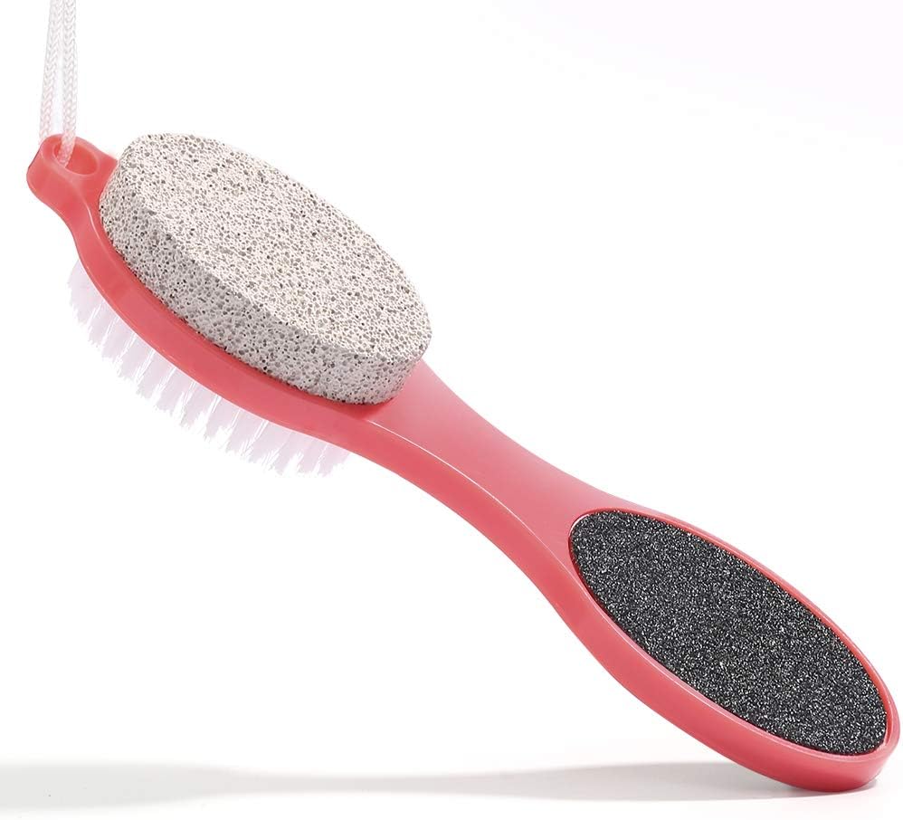 CAREHOOD Foot File Callus Remover - Multi Purpose 4 in 1 Feet Pedicure Tools with Foot Scrubber, Pumice Stone, Foot Rasp and Sand Paper for Home Foot Care (Red Pedicure Foot File)