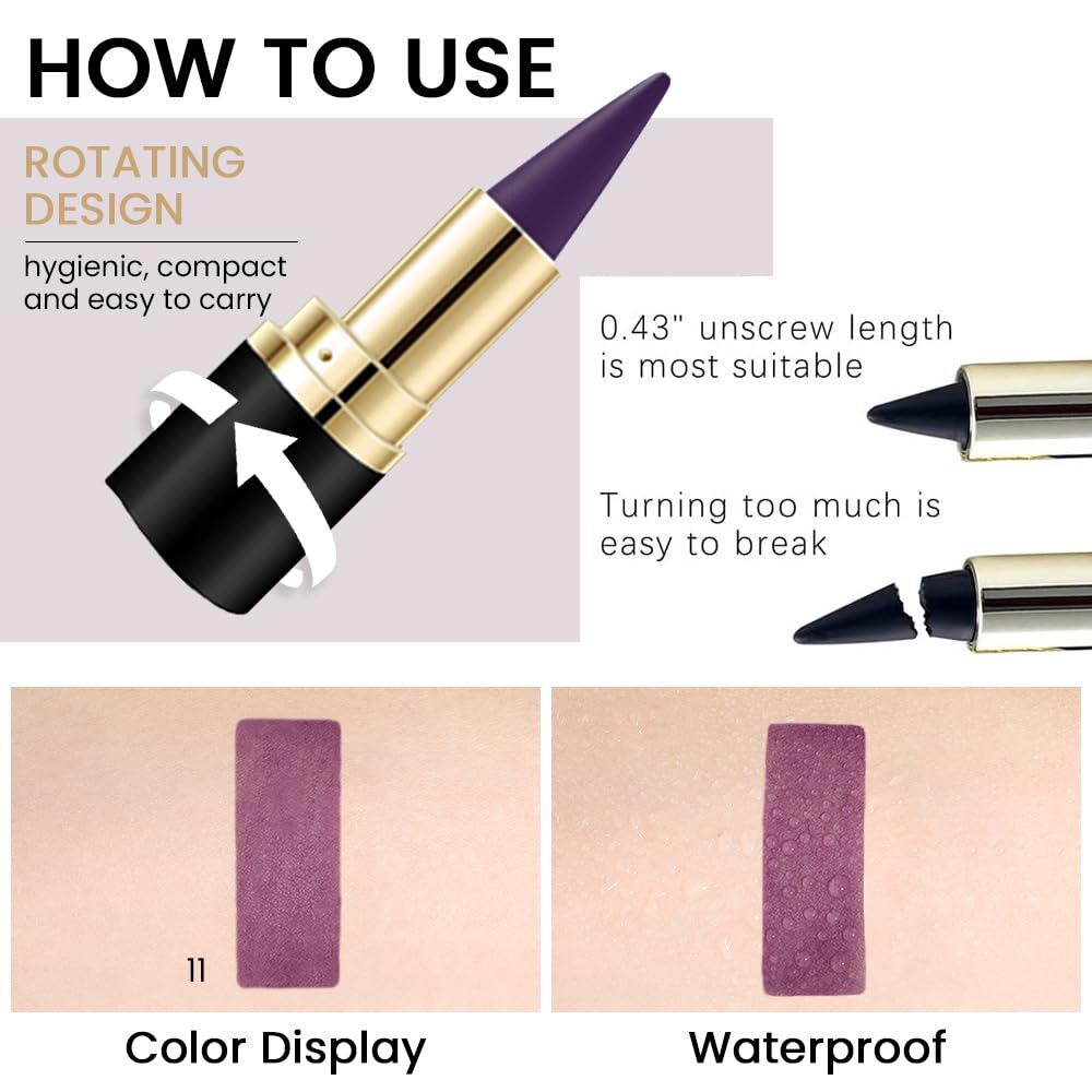 Kaely Dark Purple Gel Eyeliner Pencil,Waterproof Smudge Proof Eye Liner Pen,Cat Eye Goth Halloween Makeup,Eye Black Face Paint Lipstick Crayon,Color Colorful Eyeliner Eyeshadow Stick,11