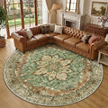 RELEANY Washable Area Rug, Round 10ft, Brick/Brown/Green by RELEANY