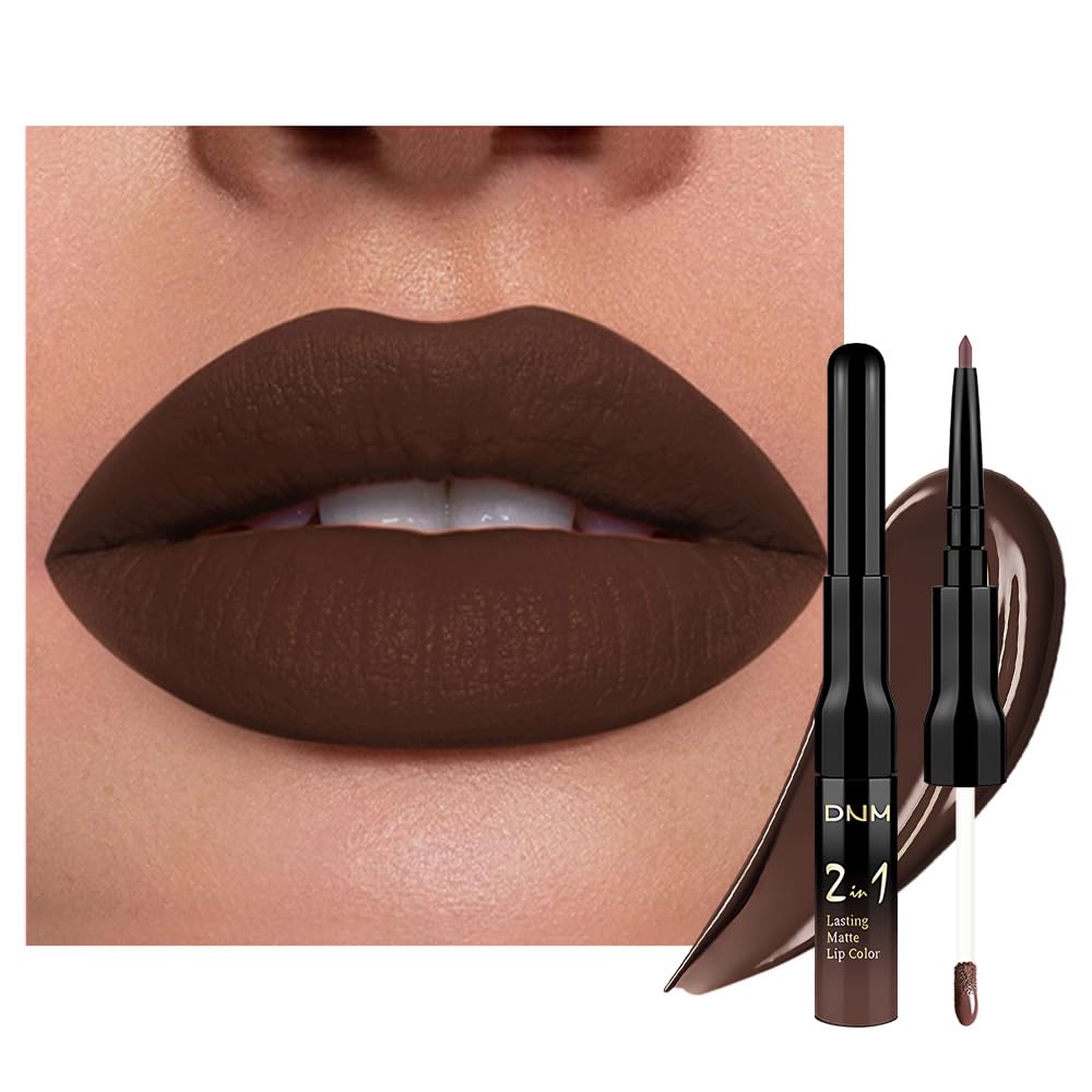 Kaely 2-in-1 Matte Lipstick and Lip Liner, Liquid Lip Stain Makeup for women Long Lasting Waterproof Smudge Proof, labiales matte mate larga duracion listip 24 hours originales, 06 Chocolate