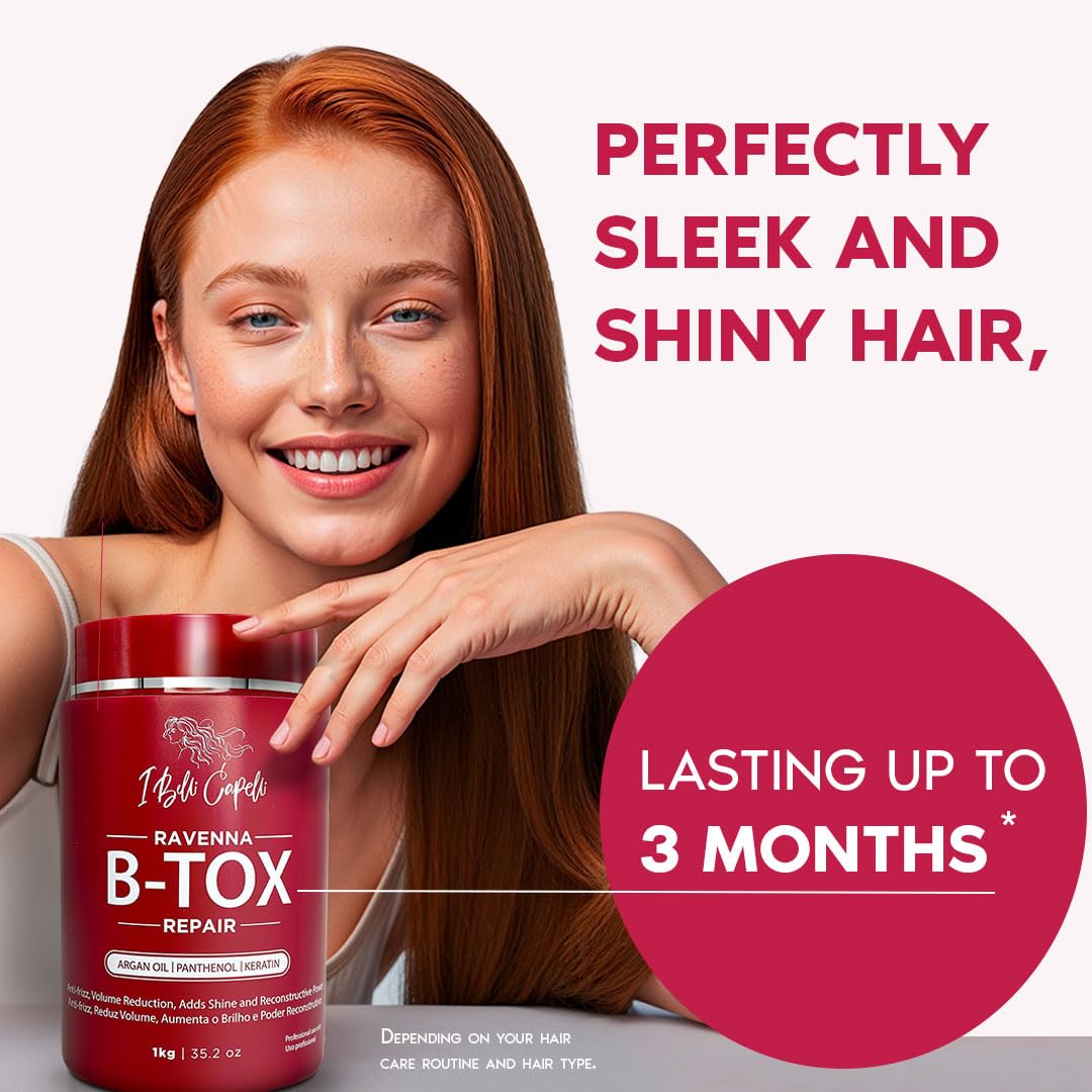 Ravenna Repair Hair B-tox -Cirugia Capilar para el Cabello, Formaldehyde-Free- B-tox Capilar Para El Cabello, Long Lasting Anti-Frizz,B-tox Hair Treatment, Pack of 2 (35.2 oz/1kg)