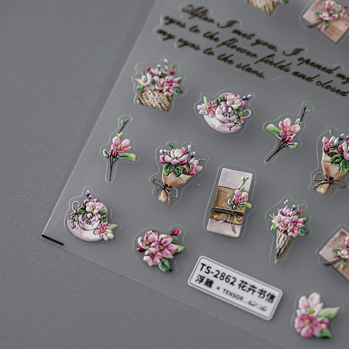 5D Embossed Flower Nail Stickers for Nail Art Letter Floral Nail Decals Retro Stickers for Nails Designs Self Adhesive Nail Art Supplies & Decorations for Women Girls 1 Sheet