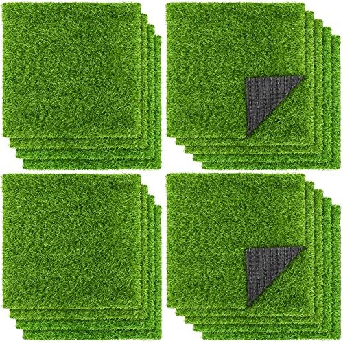 TURSTIN 18 Pieces Artificial Grass Mat 12 x 12 Inch Synthetic Grass Square Mats by TURSTIN