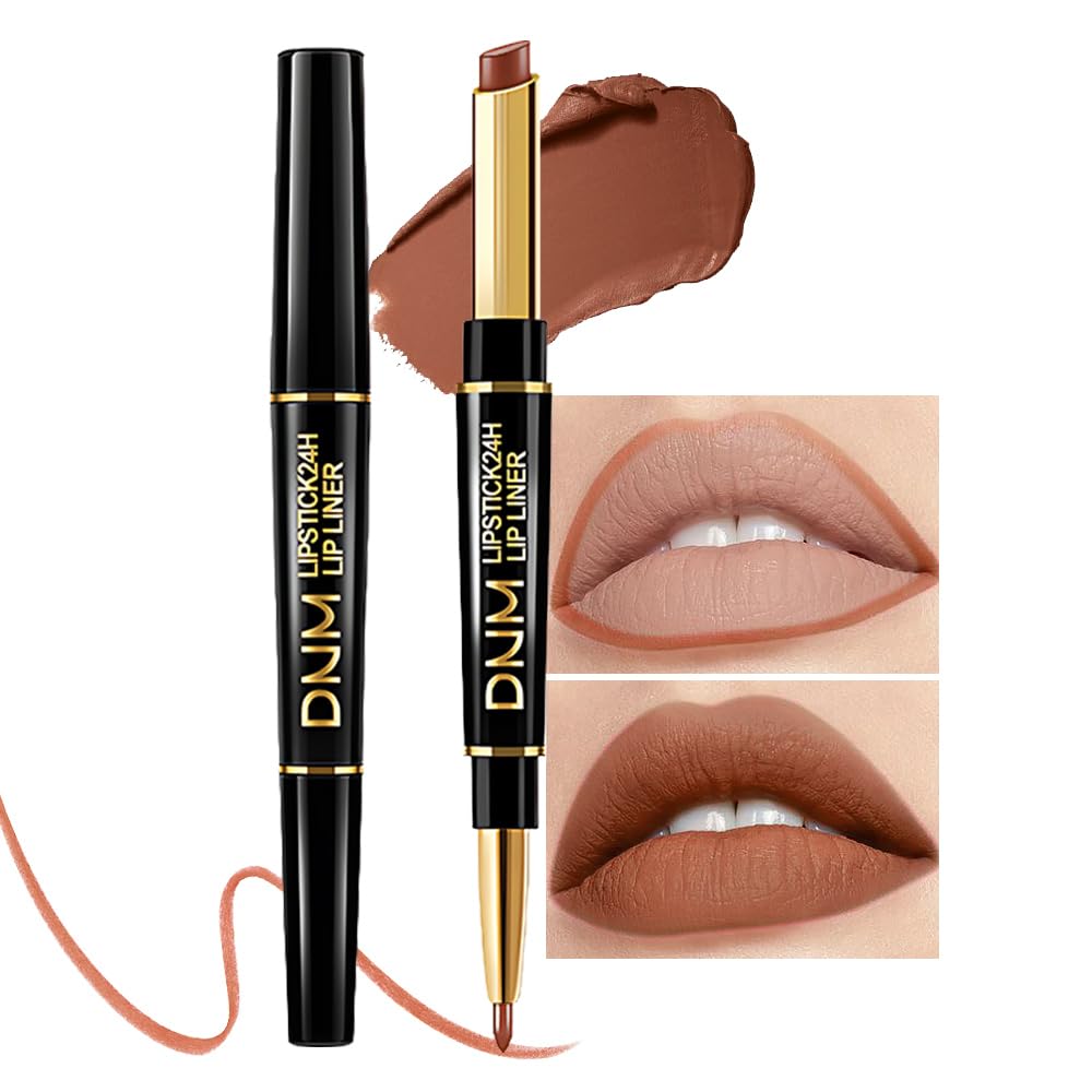 Kaely 2-in-1 Brown Matte Lip Liner & Lipstick Combo Set Kit for Women, Magic Neutral Lipstick 24 Hours Original Lips Liner Pencil Stain Gloss Plumper Makeup Long Lasting Waterproof 38