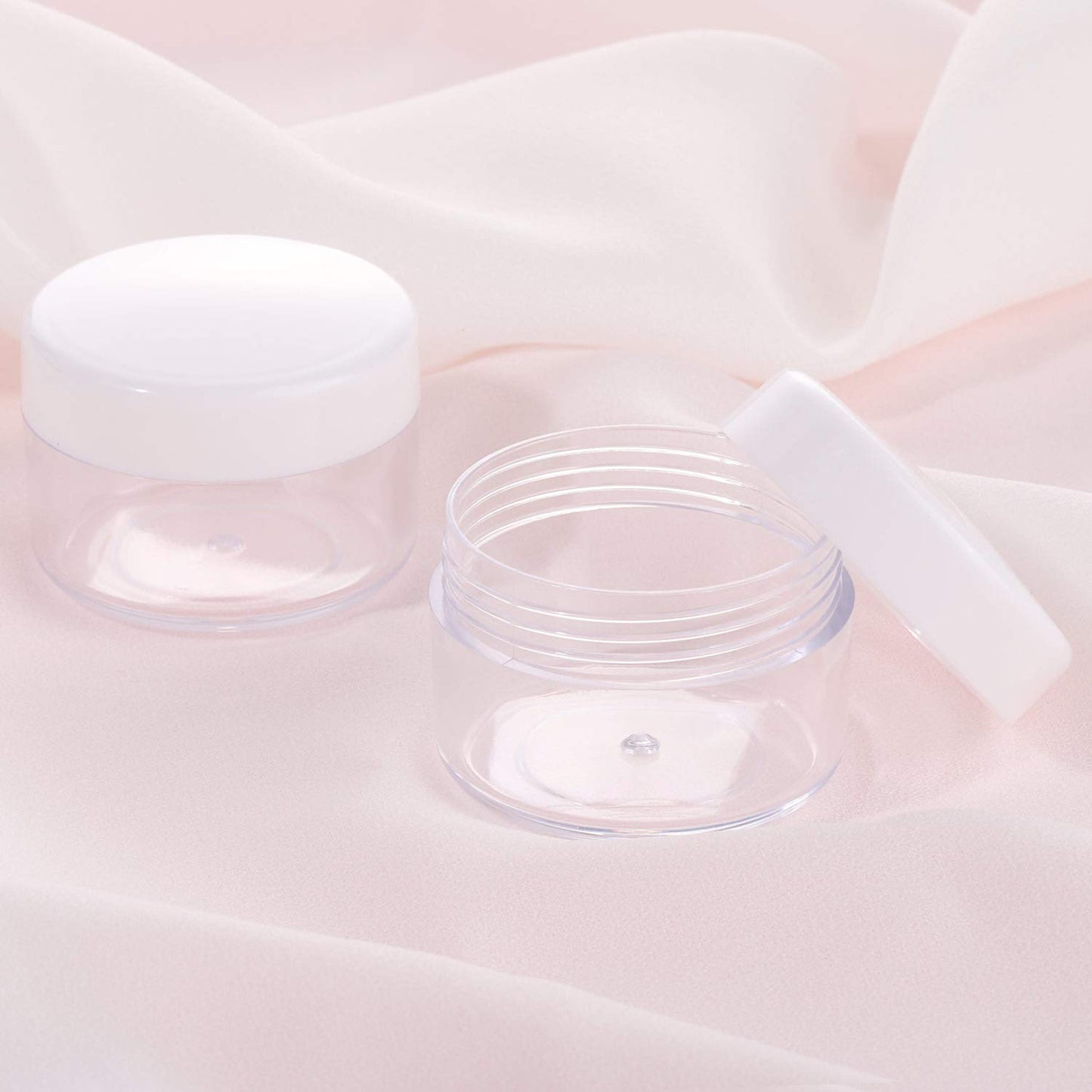 100 Count Empty Makeup Jars 15g Cosmetic Containers with Lids Leak Proof Sample Containers Refillable Plastic Containers - White