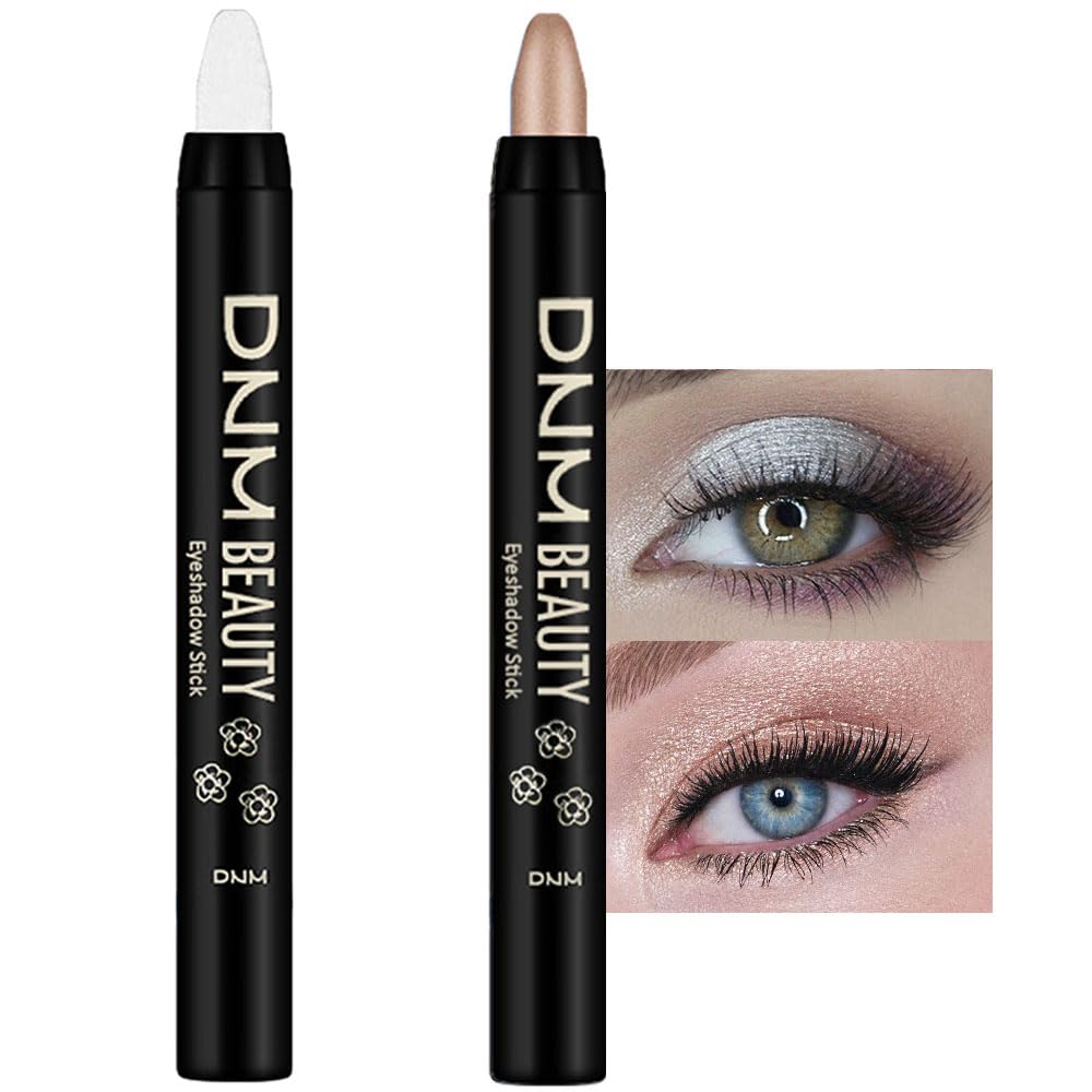evpct 2Pcs Cream Eyeshadow Sticks Set for Eyes Pearl White & Mocha Beige Shimmer Eye Crayon Shadow Brightener Stick Pencil Pen Bulk sombras en crema para ojos 01+14