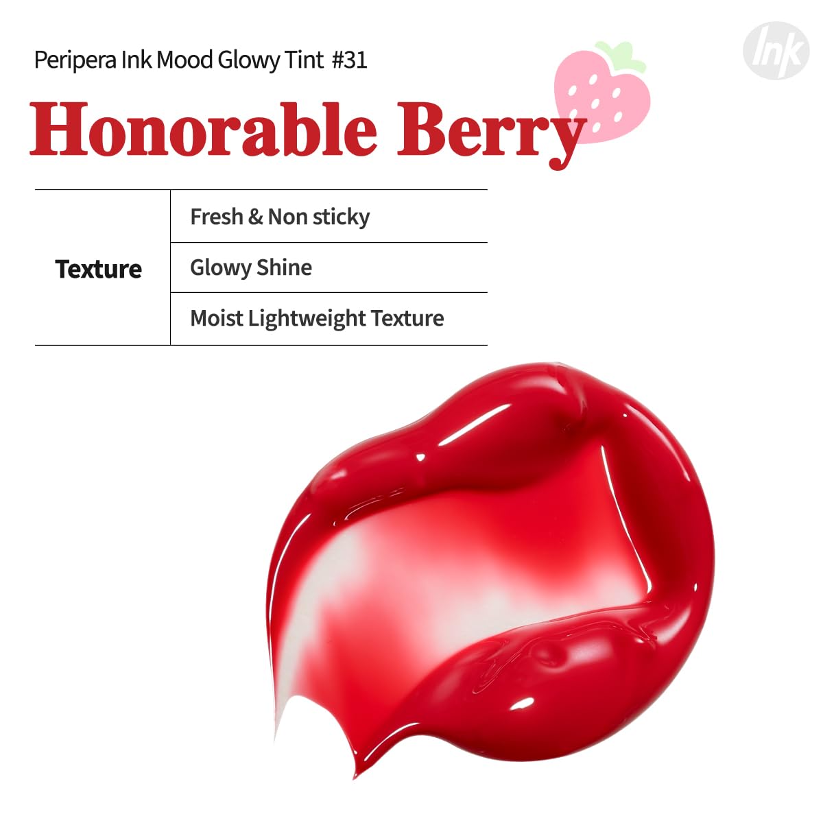 Peripera Ink Mood Glowy Tint (031 HONORABLE BERRY), Long-Lasting Lip Stain, Korean Lip Tint, K Beauty