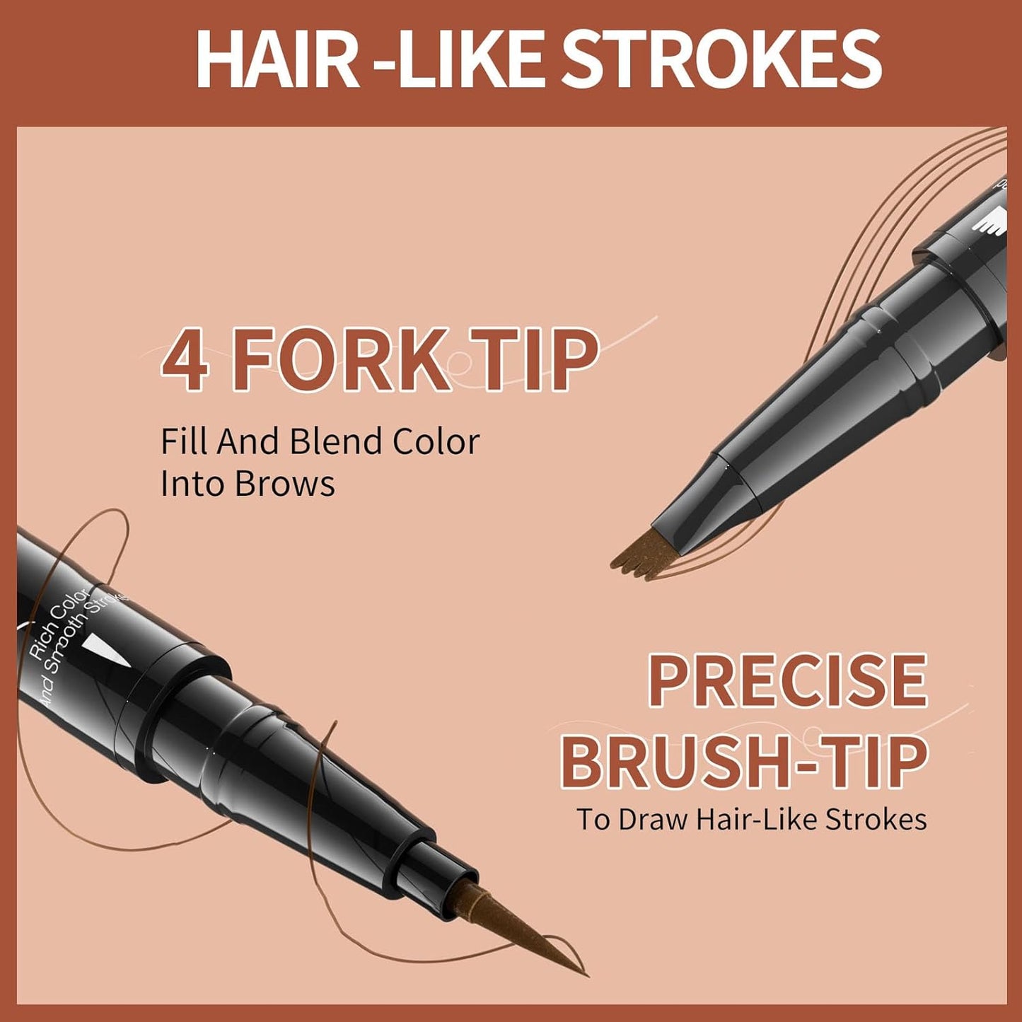 4-Fork Tip Microblading Eyebrow Pen - 2-in-1 Waterproof Eyebrow Pencil, Long-Lasting Natural Hair-Like Brows, Smudge-Proof & Easy to Use (03#Grey)