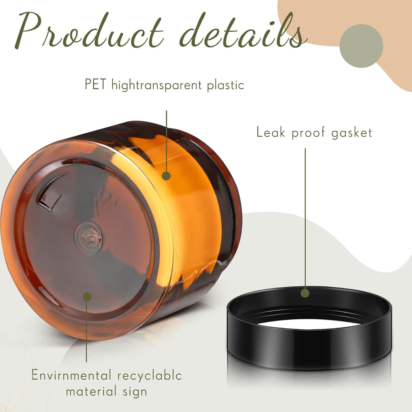 200 Pcs 2 oz Amber Plastic Cosmetic Container Jars with Lid Round Plastic Clear Jars Small Travel Containers for Storage Makeup Creams Lotion Ointments