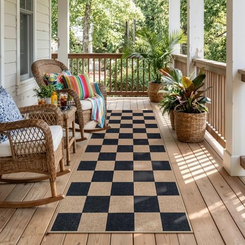 Lahome Checkered Easy Jute Outdoor Runner Rug, 2x6 Kitchen Rugs Washable by Lahome