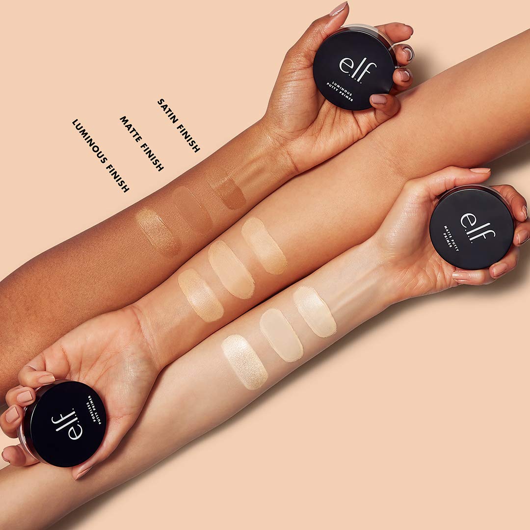 e.l.f. Luminous Putty Primer, Skin Perfecting, Lightweight, Silky, Long Lasting, Hydrates, Creates a Smooth Base, Illuminates, Plumps, Infused with hyaluronic acid and vegan collagen, 0.74 Oz