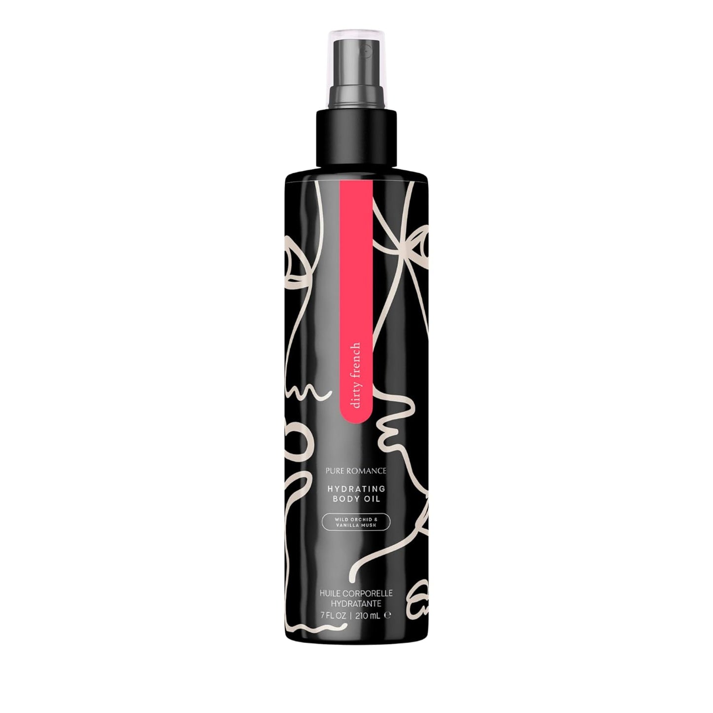 Pure Romance Hydrating Body Oil â€“ Non-Greasy After Shower Moisturizer for Dry Skin â€“ Infused with Jojoba and Argan Oils â€“ Mist on With Convenient Spray Bottle, 7 Fl Oz, Dirty French