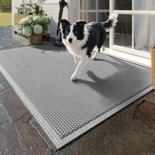 Front Door Mat Outside Entrance Drainage Doormat Grey 24"x36" by QiCaiJia