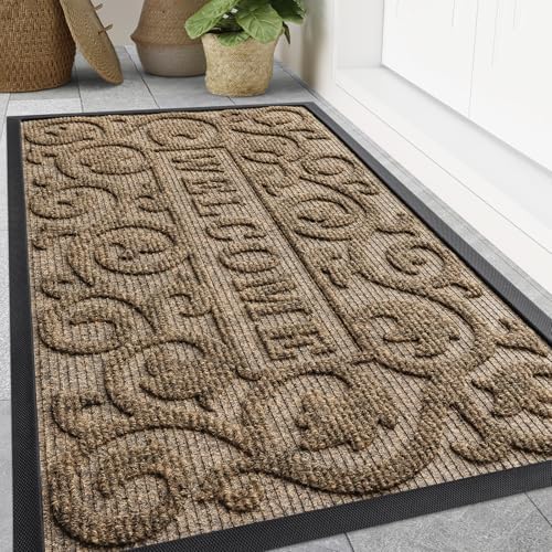 Smiry Front Door Mat Outside Entrance, Low Profile Rubber Doormat by Smiry