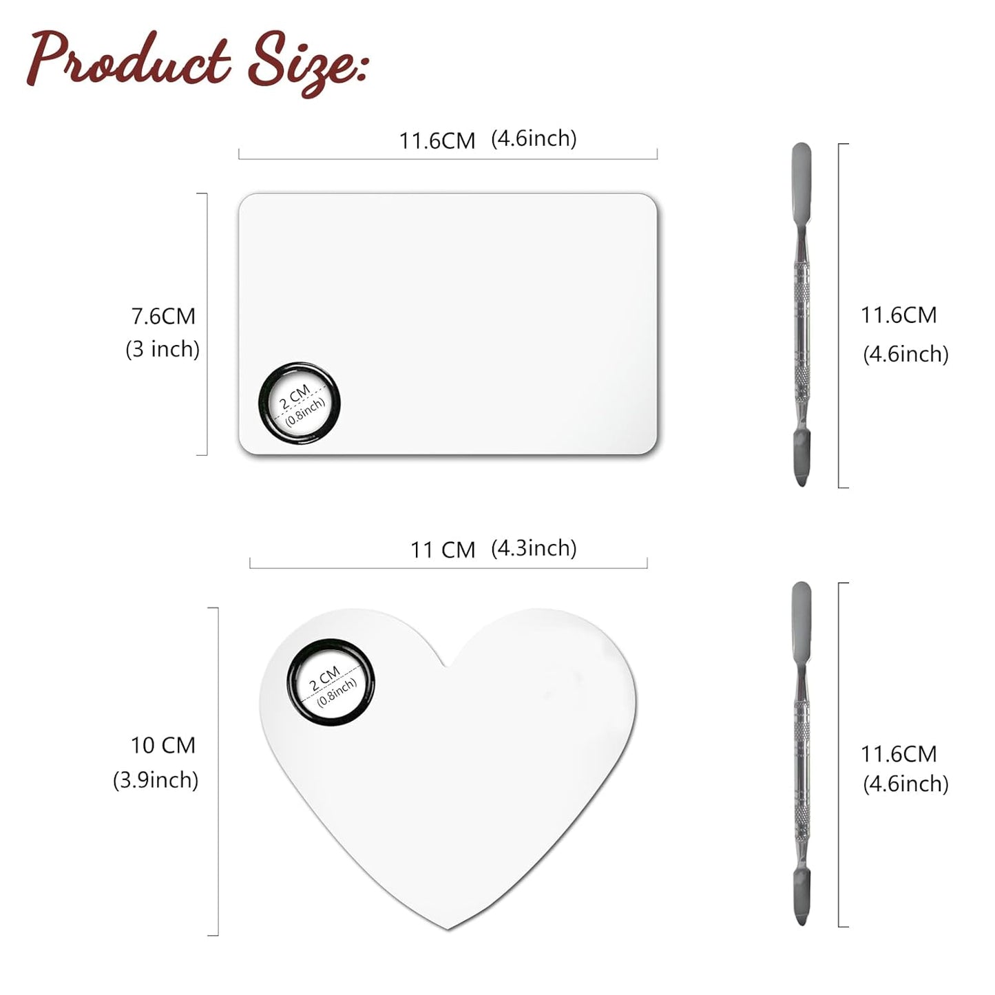 2Pcs Cosmetic Makeup Palette, Premium Stainless Steel Metal Makeup Mixing Palette with Spatula, Makeup Mixing Tray for Mixing Foundation/Eye Shadow/Mascara/Nail Polish/Pigment/Nail Art