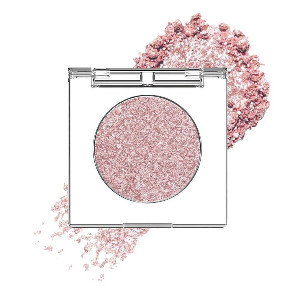 Glitter Shimmer Sparkle Eye Shadow Palette Makeup for Women, Shimmer Rose Gold Pink Glitter Metallic Holographic Iridescent Cream Iridescent Single Monochrome Eyeshadow Makeup