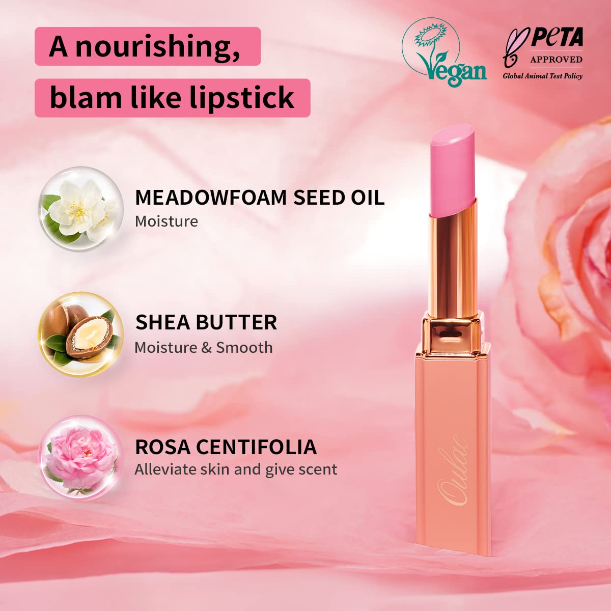 Oulac Pink Lipstick Moisturizing Shine Lipstick - Moisturizing Lip Stick Glossy Tinted Lip Balm, Sheer Shine Juicy Finish, Lightweight and Hydrating Formula for Dry Lip Care, Vegan 2.2g/0.07oz (06)