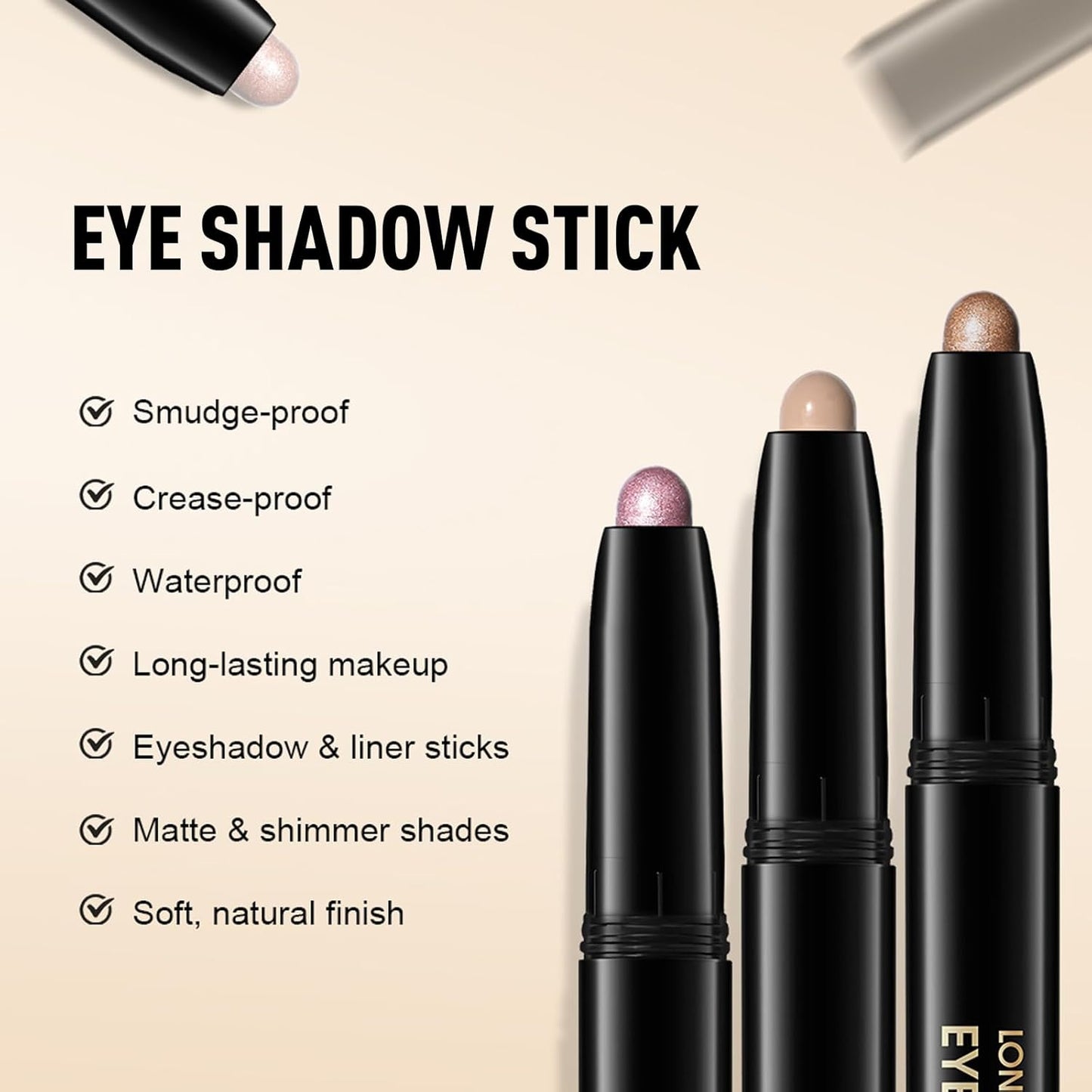 Eyeshadow Stick Gray Brown, Matte Cream Eye Shadow Stick Waterproof Neutral Nude Eyeliner Brightener Pencil Crayon Long-Lasting Eye Highlighter Makeup for Older Women Easy to Use High Pigmented
