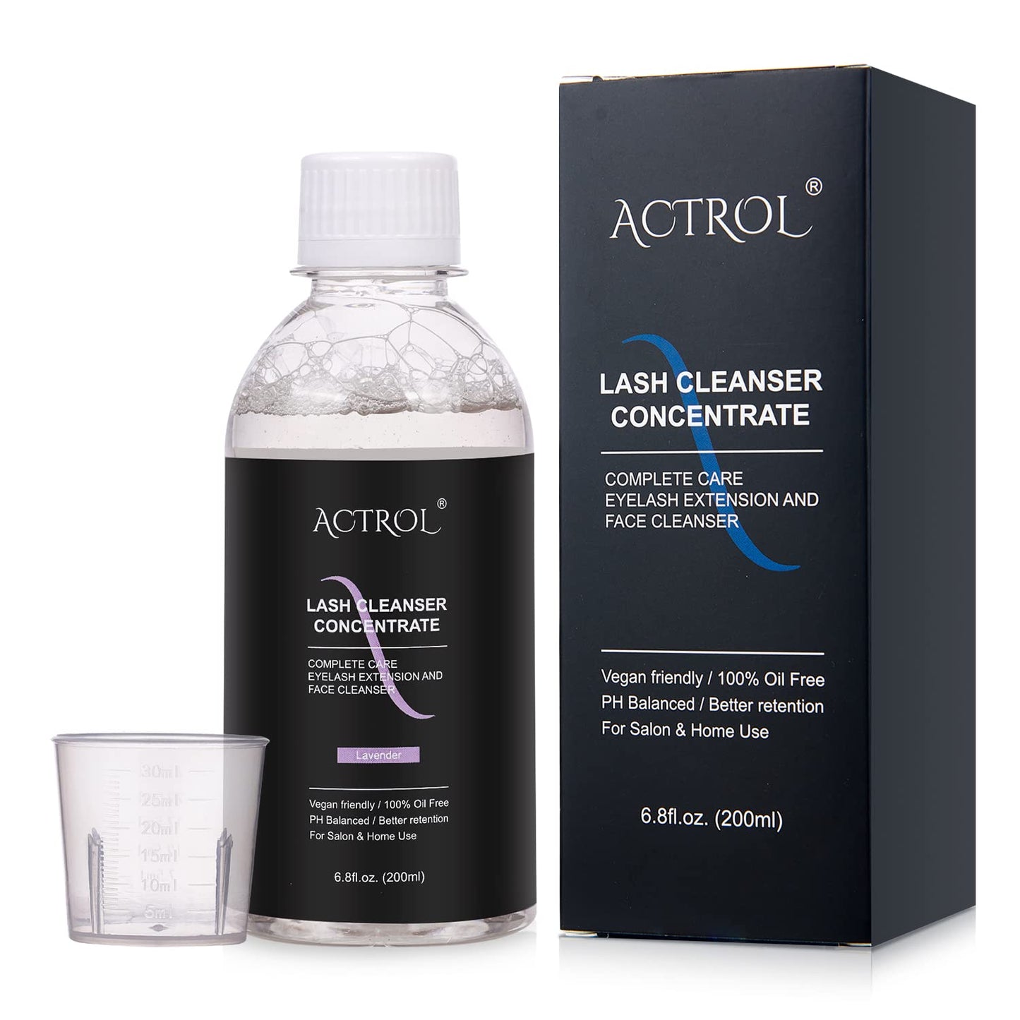 Eyelash Cleanser Concentrate 200ml Lavender Professional Lash Shampoo Foaming Cleanser Lash Wash Concentrate for Extensions Lashes with Salon Home Care-Makes 40 Bottles