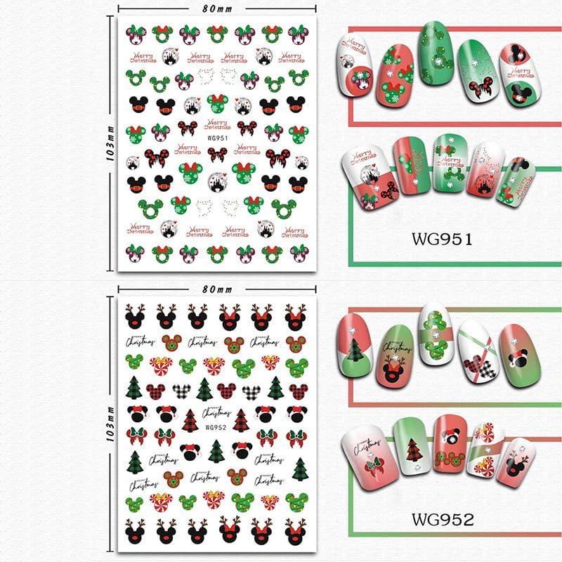 4 Sheets Christmas Nail Art Stickers Decals 3D Cute Animal Christmas Tree Snowflake Candy Self Adhesive Nail Design Nail Decals Xmas Nail Stickers for Women DIY Xmas Party Nail Decoration