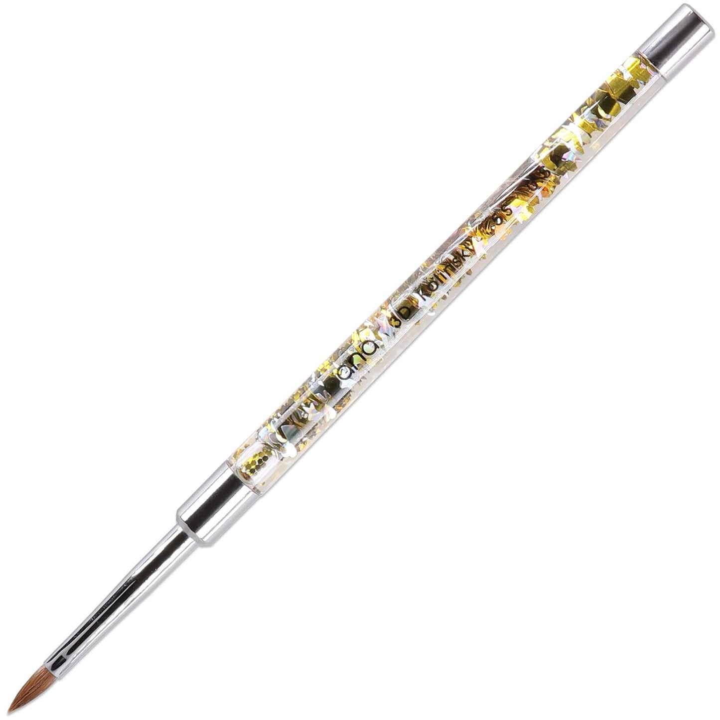 PANA Kolinsky 3D Acrylic Nail Brushes with Liquid Glitter Handle - For Professional Acrylic Powder Liquid Manicure Pedicure (Gold Color, Size #5)