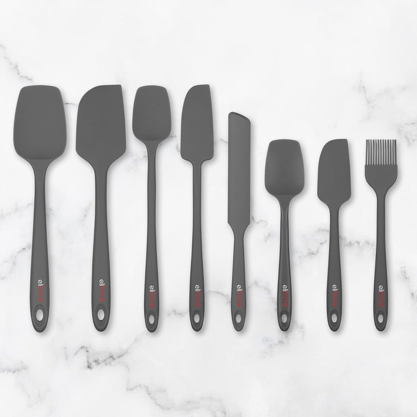 Elihome Classic Silicone Spoonula - Non-Stick Heat Resistant Silicone Scraper Spatula for Mixing, Serving, Scraping, Stirring, and More - 11 Inch, Dark Grey