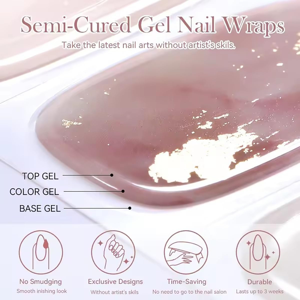 Pink Semi Cured Gel Nail Strips Stickers 16Pcs Real Gel Polish Strips Decals Solid Color Self Adhesive Long Lasting Nail Stickers for Women DIY Manicure Tips Party Nails Decoration 1 Sheets
