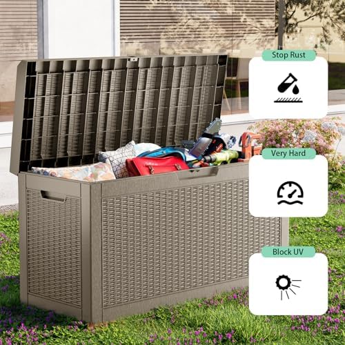 60 Gal Outdoor Storage Box Waterproof Lockable Deck Box Grey - Image 2