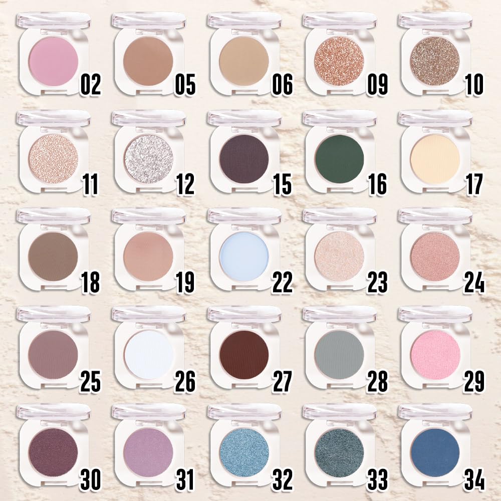 Single Glitter Shimmer Sparkle Eye Shadow Palette Makeup, Pear White Glitter Eyeshadow for Women, Pigmented Waterproof Sombras Para Ojos, Vegan, Talc, Paraben & Cruelty Free, 11