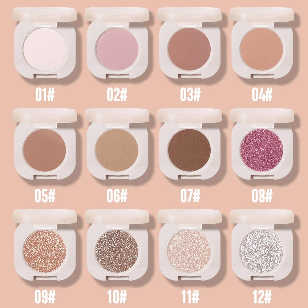 Glitter Shimmer Sparkle Eyeshadow Palette Makeup for Old Women, Silver Glitter Shimmer Metallic Holographic Multichrome Cream Iridescent Single Monochrome Eye Shadow Makeup, 12