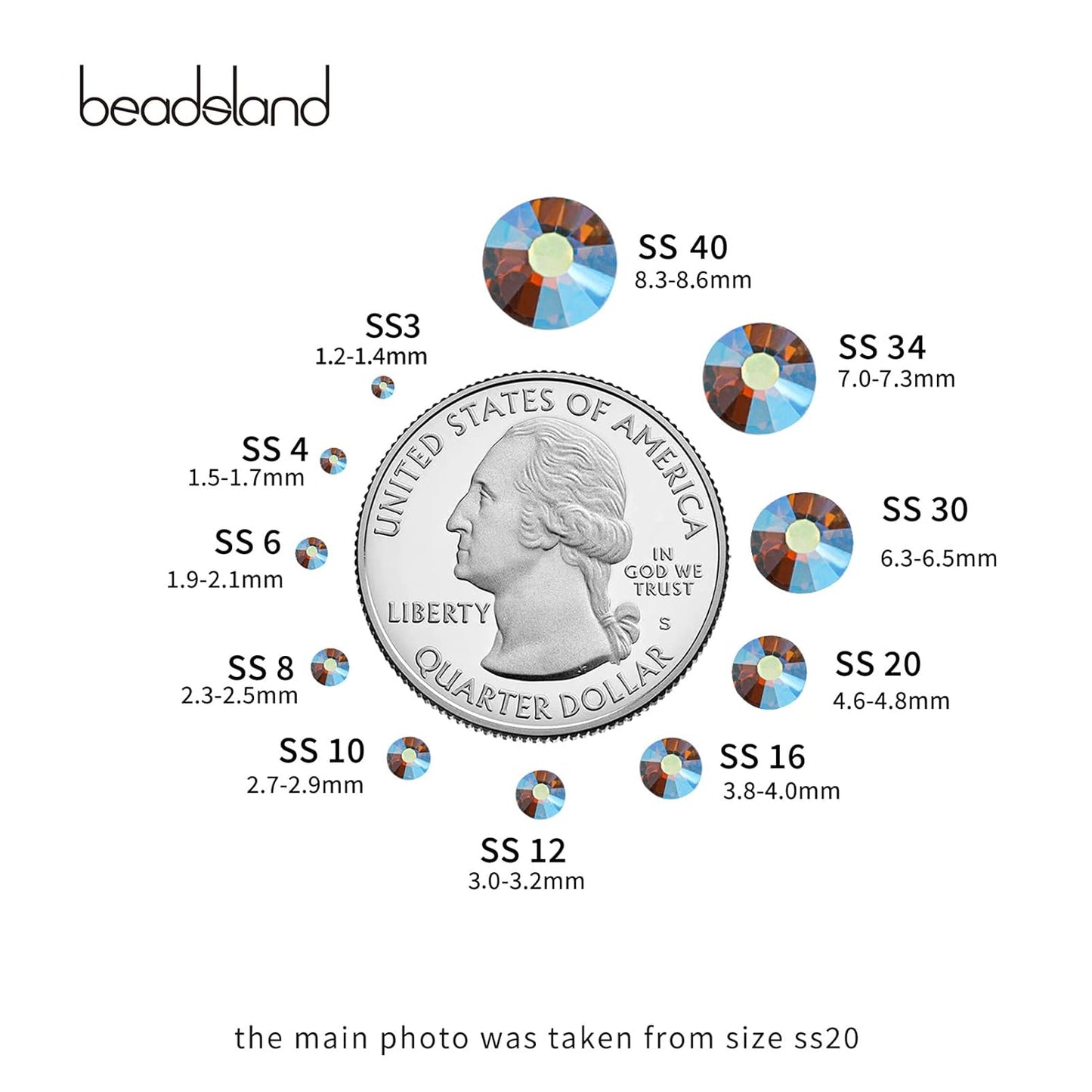 beadsland 1440 Pieces Flat Back Crystal Rhinestones Round Gems,Lt.Colorado Topaz AB,SS20,4.6-4.8mm