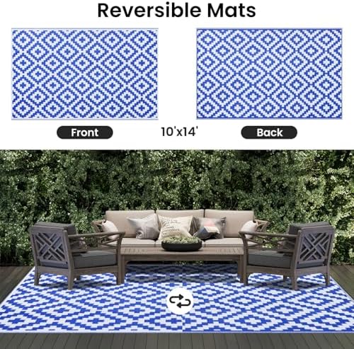 Smiry Outdoor Rug 10x14 ft Waterproof Reversible Boho Mat - Image 3