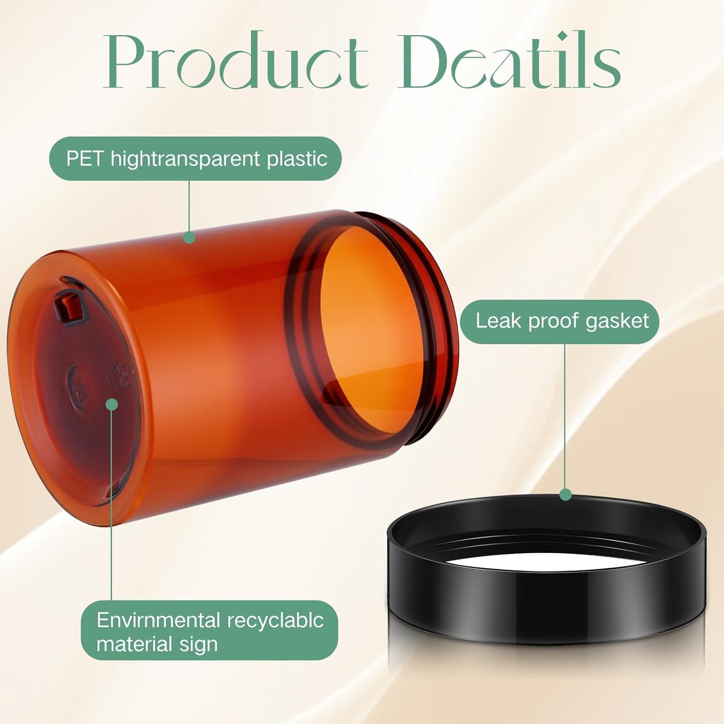 SATINIOR 24 Pieces Empty Clear Plastic Jars with Lids Round Storage Containers Wide Mouth for Beauty Product Cosmetic Cream Lotion Liquid Butter Craft and Food(Amber Lid,10 oz)