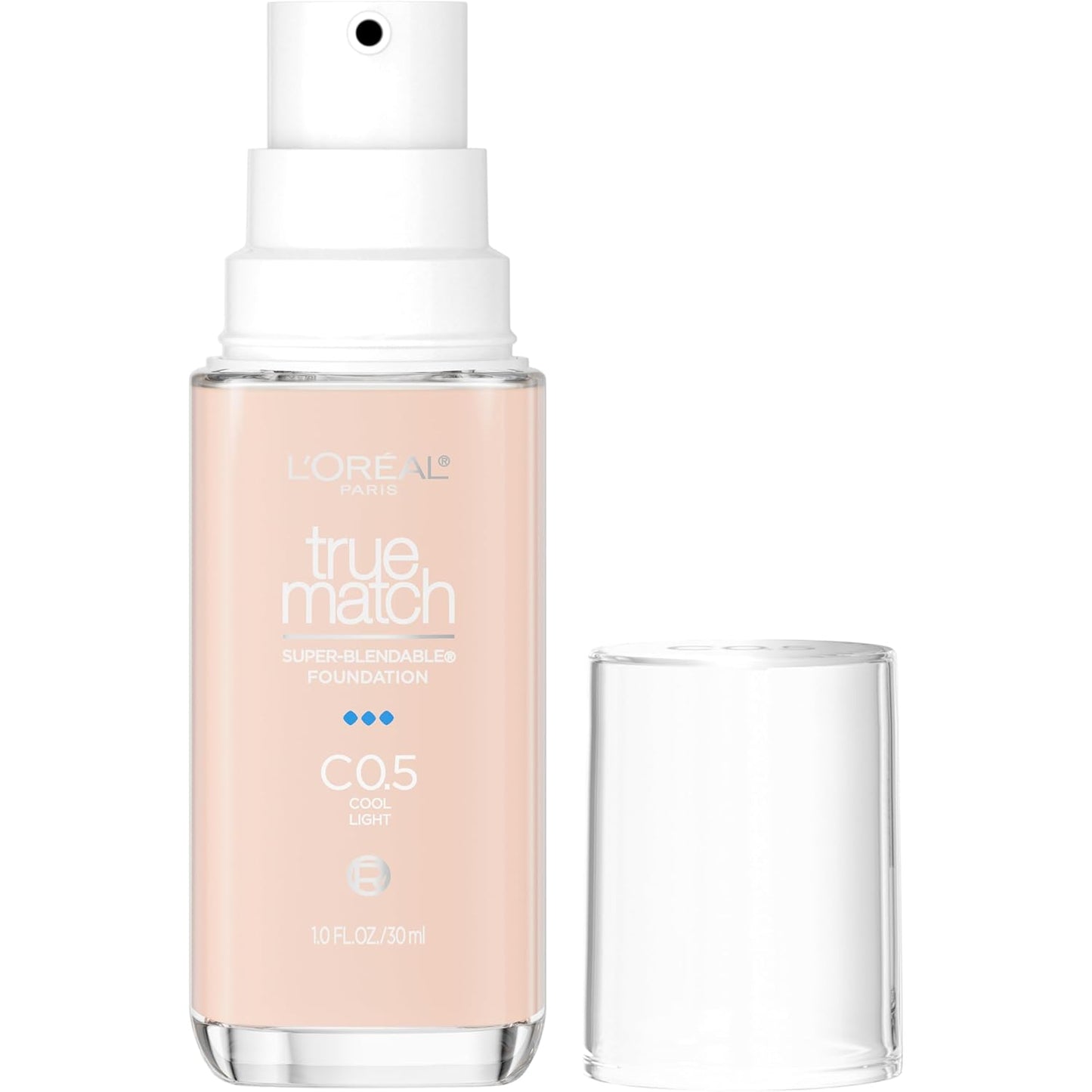 L'Oreal Paris True Match Super-Blendable Foundation, Medium Coverage Liquid Foundation Makeup, C0.5, Light, 1 Fl Oz