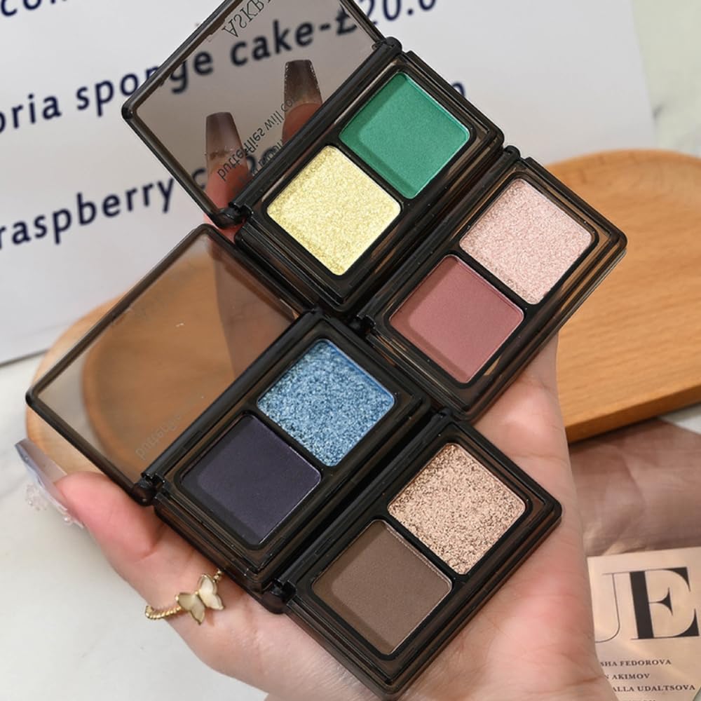 Golden Brown Taupe Two Color Matte Shimmer Glitter Eyeshadow Palette,Eye Shadow Powder Professional Long-Lasting Waterproof Makeup Palette,Easy-To-Apply and Compact for Travel,Vegan & Cruelty-Free