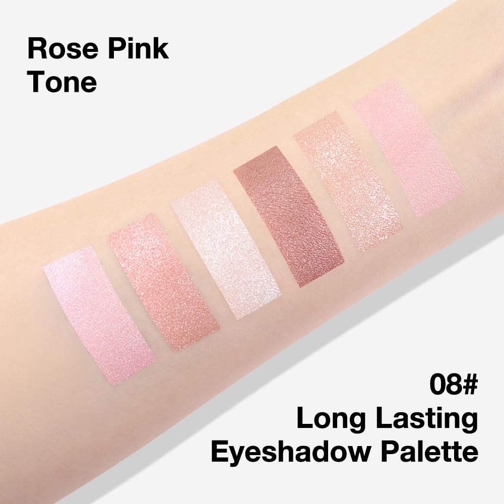 Kaely 6 Color Mini Pink Eyeshadow Palette Makeup, Highly Pigmented Eye Shadow Palette Waterproof, Natural Glitter Shimmer Eye Shadow Palette, paleta de sombras de ojos, Vegan & Cruelty-free, 08
