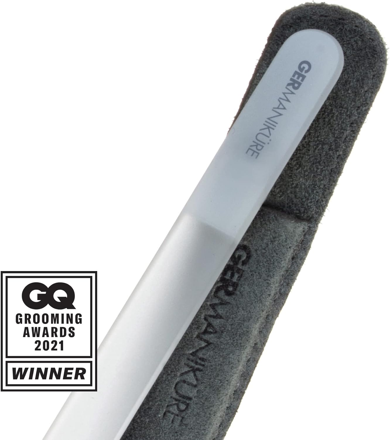 GERMANIKURE 2 Pc Glass Bundle - Crystal Glass Cuticle Stick & File Away Your Worries Nail File in Suede Sleeves – Handmade in Czech Republic – Pro Manicure Supplies – Cuticle Pusher, Callous Remover