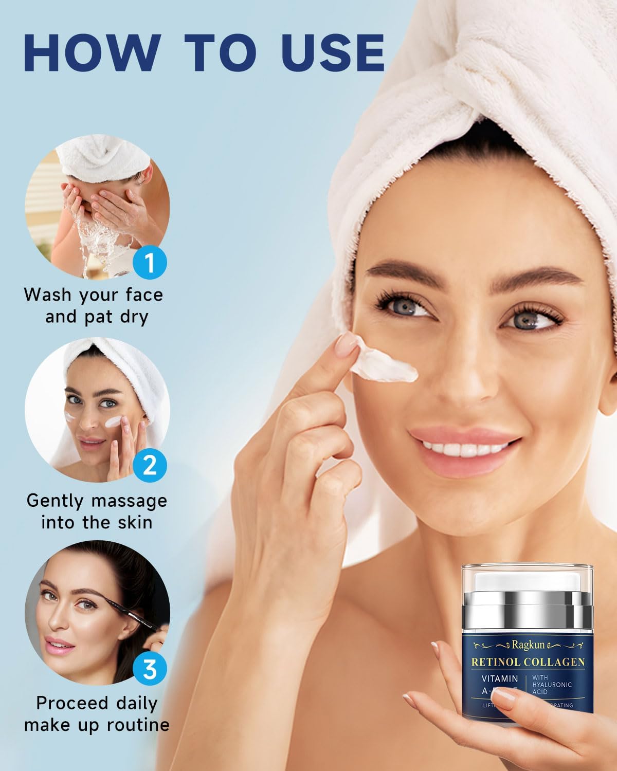 Retinol Cream for Face, Collagen Neck Creams for Tightening and Firming, Anti Aging Facial Moisturizer for Women & Men, Instant Face Lift Wrinkle Cream with Glycolic Acid Pads