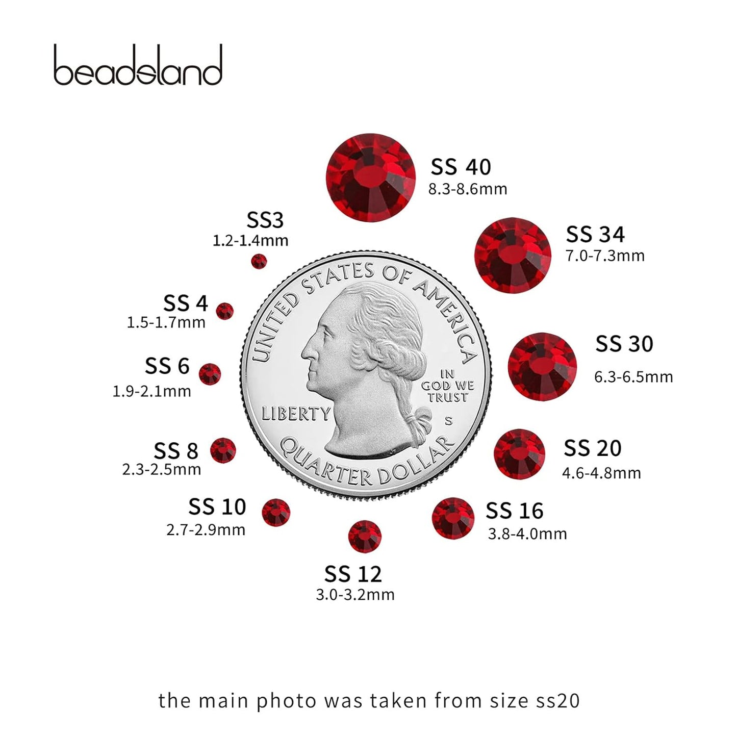 Beadsland 288pcs Flat Back Crystal Rhinestones Round Gems for Nail Art and Craft Glue Fix,Dark Siam,SS34,7.0-7.3mm