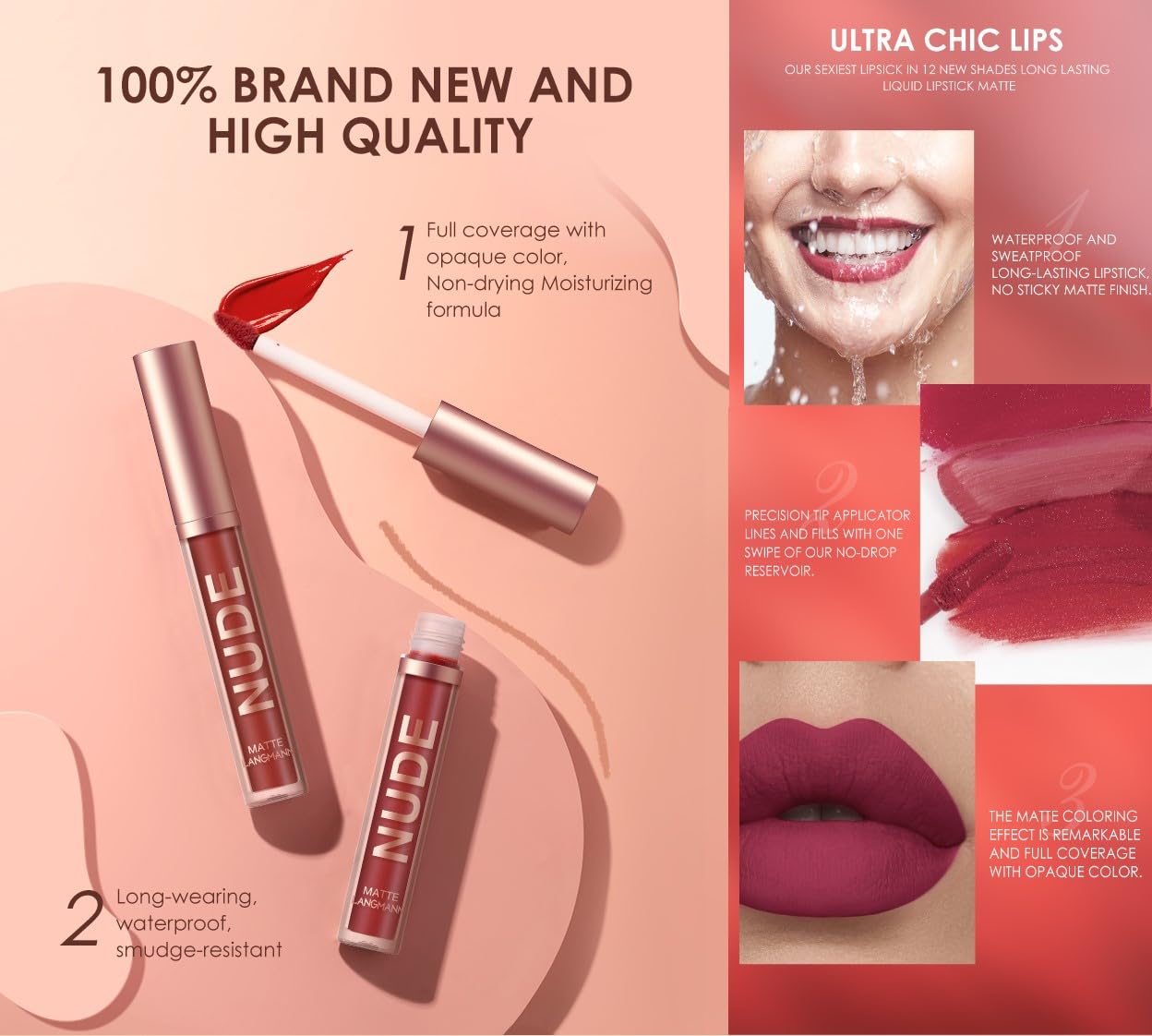 LANGMANNI 4pcs Matte Lipstick with Lipliners Durable Makeup Set,Long-Lasting Non-Stick Cup Not Fade Waterproof Pigmented Velvet Lipgloss Kit Beauty Cosmetics Makeup Gift for Girls(#9+10+11+12)