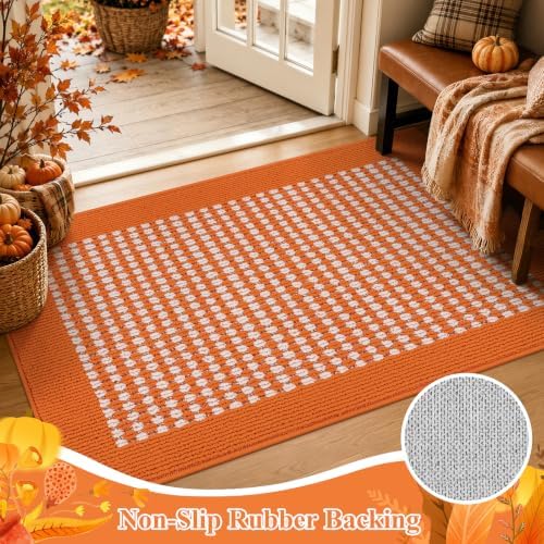 Ileading Fall Indoor Door Mat Washable Orange Muddy Rugs - Image 4