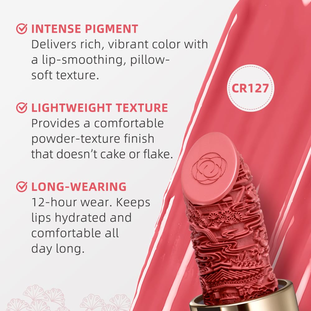 Catkin Moist Lipstick Hydrating High Impact Color Infused with Vitamin E and Avocado Oil Smooth Soft Texture Long Lasting Pink Glow Finish 127