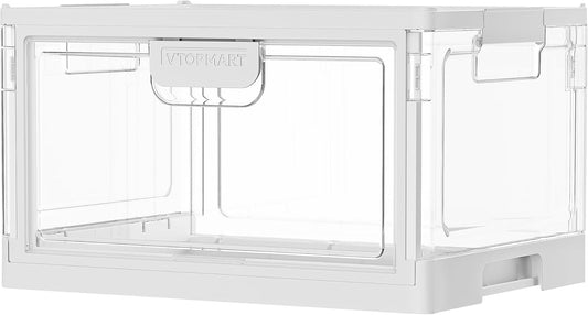 Vtopmart 1 Pack Stackable Storage Bin with Lid,24QT Clear Foldable Closet Organizer with Front-Open Doors,Plastic Storage Containers for Living Room, Bedroom, Craft Room, Dorm Organization