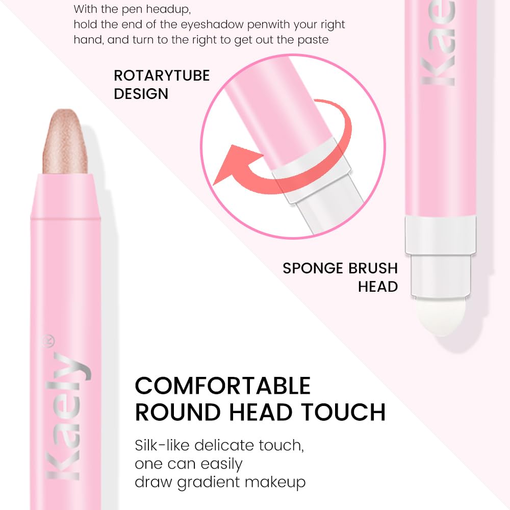 Kaely 2in1 Cream Eye Shadow Brightener Sticks for Eyes, Pencil Eyeshadow Applicator Stick Waterproof Pigmented, Eye Shadow Palette Highlighter Makeup, sombras para ojos, 17 Champagne Shimmer