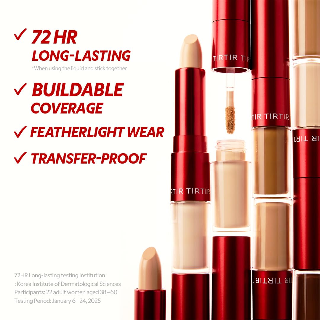 TIRTIR Glide&Hide Blurring Concealer - Creamy texture, Conceals dark circles and wrinkles, Dual formula (liquid tip & balm stick), Long-lasting wear, Korean Makeup, #7N, 0.28 Oz