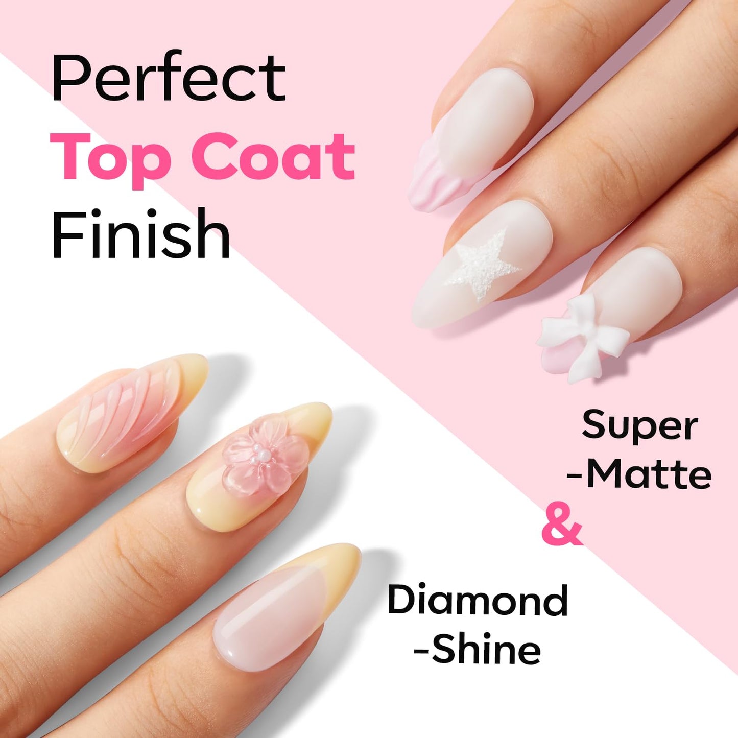 modelones Gel Base and Top Coat Set 3 Pcs, Clear No Wipe Glossy and Matte Top Coat & Base Coat Nail Polish 2025 Upgrade Formula Pro Gel Mini Salon Manicure Kit Gift for Women Girls Starter