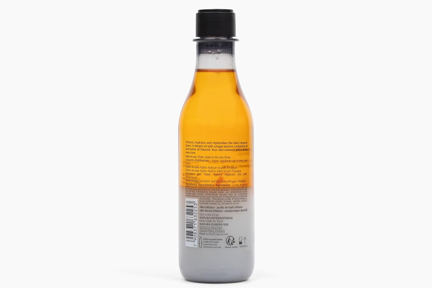 natura - Ekos Tukumã Biphase Shower Oil - Replenishing In-Shower or Bath Body Oil - Anti-Signs - Scented - Bath Oil - Skin Moisturizer - Vegan Skin Care - Brazilian Beauty Secrets - 6.7 fl oz (200ml)