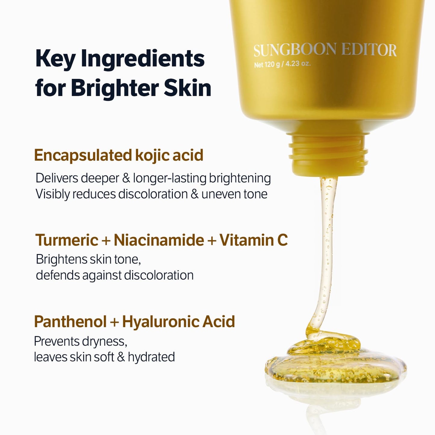 SUNGBOON EDITOR Kojic Acid Niacinamide Face Wash | Turmeric Cleanser for Dark Spots & Radiance | Korean Skin Care with Hyaluronic Acid | Gentle Makeup Remover & Blackhead Cleanser