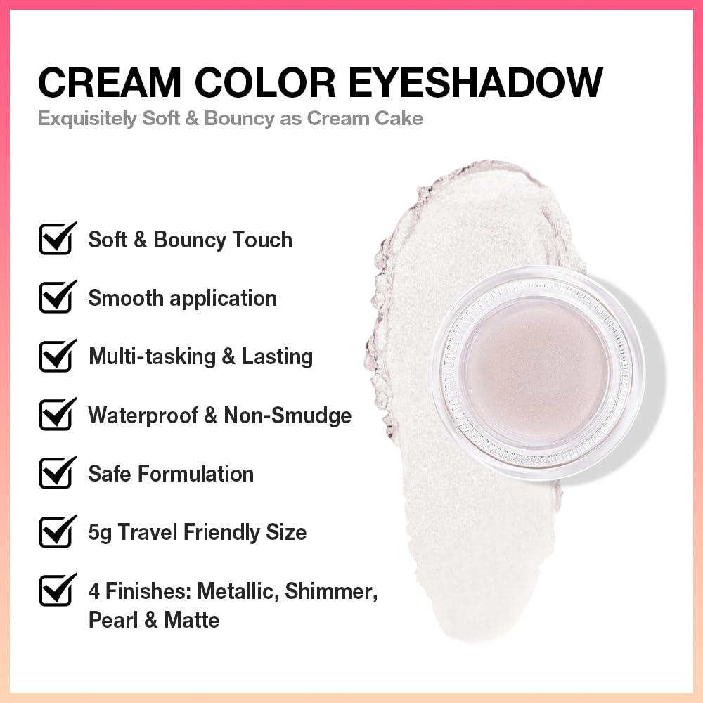 evpct Single Cream Eye Shadow Palette Pot Makeup for older Women, Pearl White Shimmer Glitter Metallic Monochrome Cream to Powder Eyeshadow Palette Eye Brightener, High Pigment Waterproof Blendable